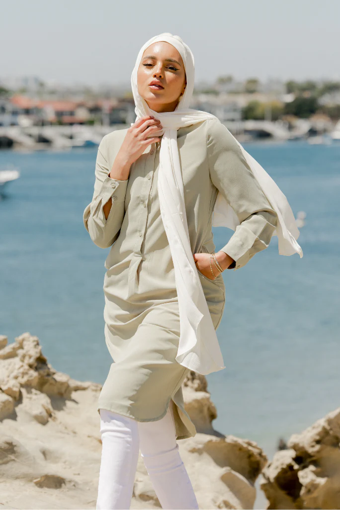 Olive Green Modest Shirt Dress