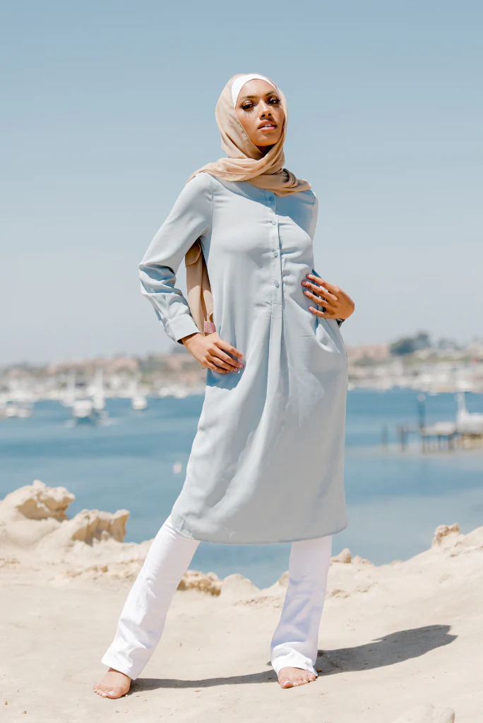 Sky Blue Modest Shirt Dress