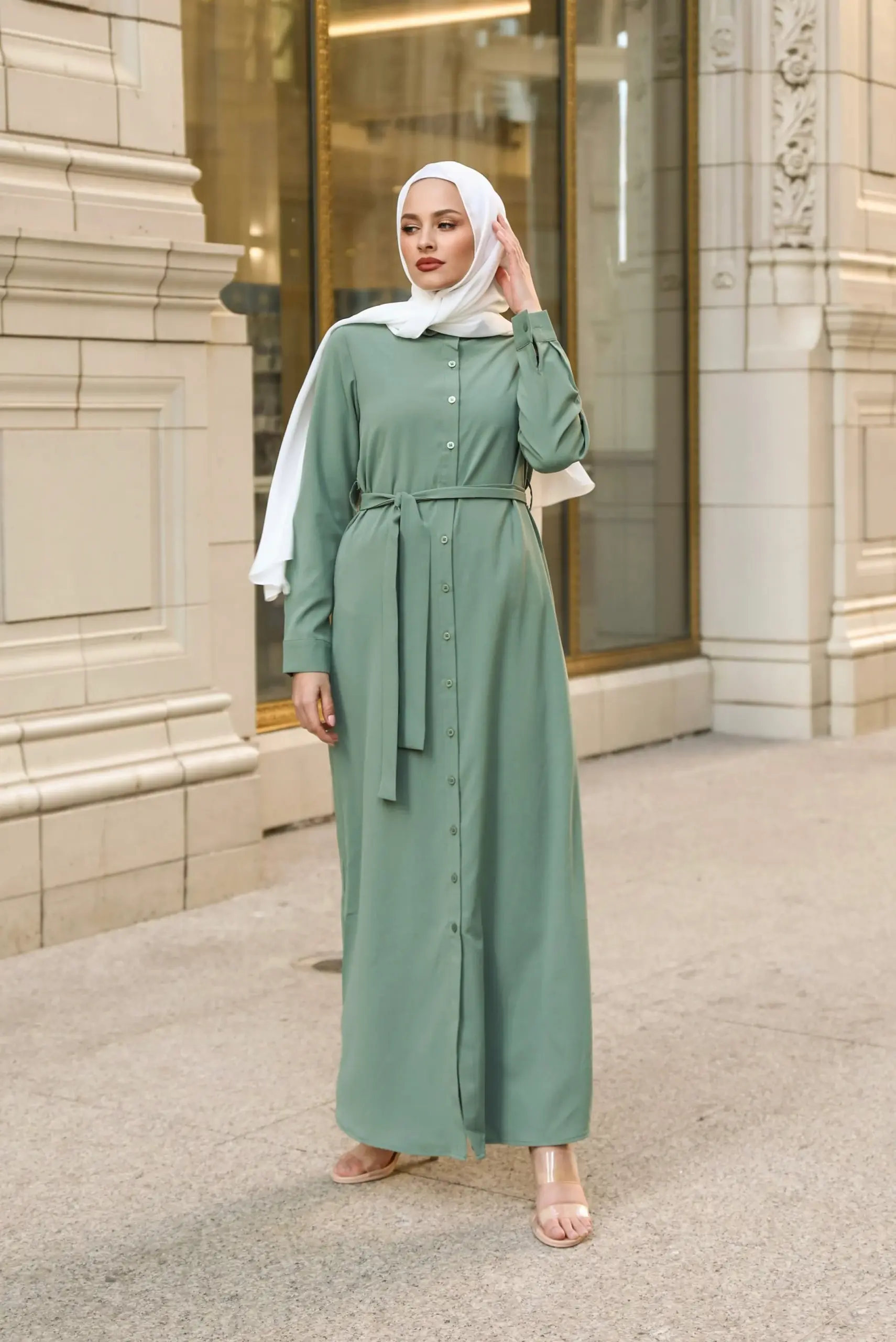 Olive Modest Shirt Dress