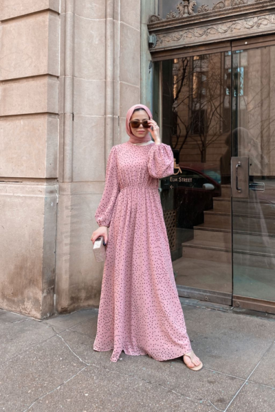 Pink Polka Dot Modest Maxi Dress